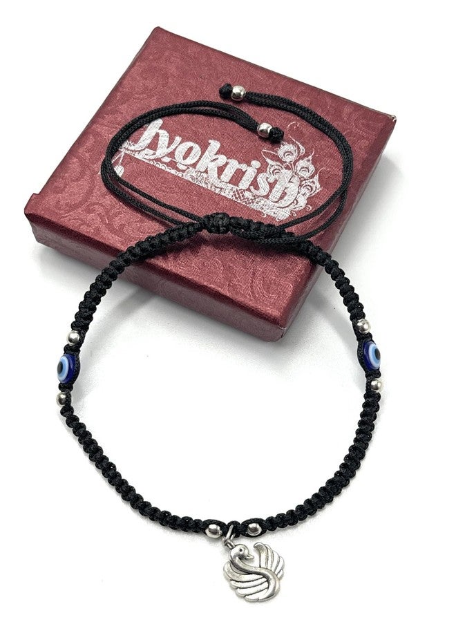 Jyokrish Handmade Adjustable Black Silk dori hanging Swan evil eye Anklet For Women | girls | Nazariya |Payal | Adult |Free Size | Single Leg| Nazarbattu - Image 4