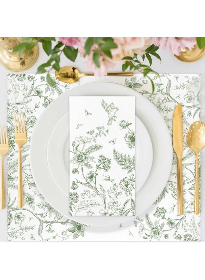 IANFEPH 100PCS Green Floral Napkins Disposable Hand Towels for Bathroom 3 Ply Greenery Paper Napkins Vintage Bird Flower Guest Napkins Chinoiserie Napkins for Wedding Bridal Shower Cocktail Party - Image 4