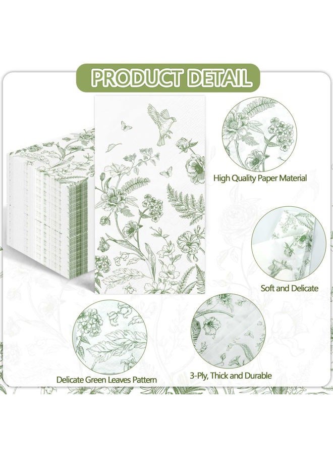 IANFEPH 100PCS Green Floral Napkins Disposable Hand Towels for Bathroom 3 Ply Greenery Paper Napkins Vintage Bird Flower Guest Napkins Chinoiserie Napkins for Wedding Bridal Shower Cocktail Party - Image 3