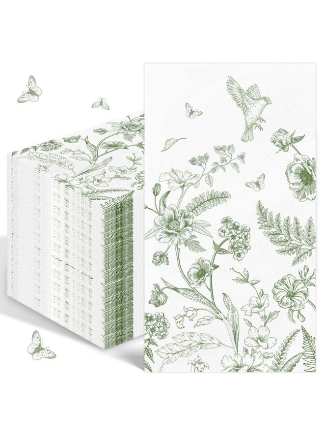 IANFEPH 100PCS Green Floral Napkins Disposable Hand Towels for Bathroom 3 Ply Greenery Paper Napkins Vintage Bird Flower Guest Napkins Chinoiserie Napkins for Wedding Bridal Shower Cocktail Party - Image 1