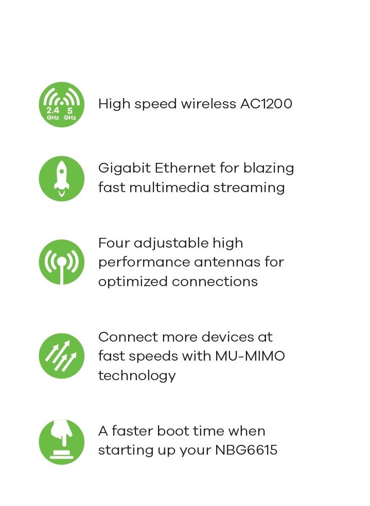 Zyxel - ACCESS POINT ZYXEL WIRELESS 4 PORT GIGABIT NBG6615 AC1200 MU-MIMO Dual-Band Wireless For Blazing Fast Multimedia Streaming 2.4 GHz - 5 GHz - Image 1