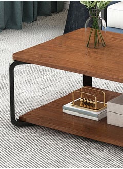 Toshionics 2-Tier Geometric Raw Wood Accent Coffee Center Table Multifunctional Modern Luxurious Stylish Minimalist Nordic Wooden Top Table for Home Living Room Office Hotel Lobby Lounge Reception Areas 100x48x50cm  - Image 2