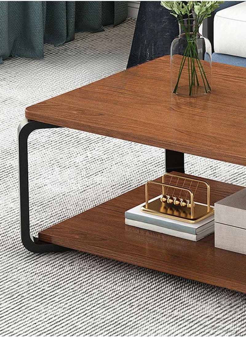 Toshionics - 2-Tier Geometric Raw Wood Accent Coffee Center Table Multifunctional Modern Luxurious Stylish Minimalist Nordic Wooden Top Table for Home Living Room Office Hotel Lobby Lounge Reception Areas 100x48x50cm - Image 1