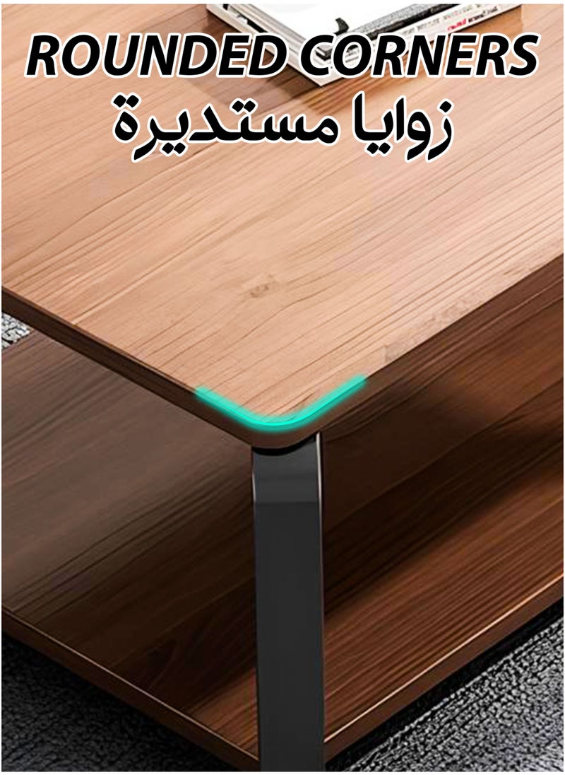 توشيونيكس - طاولة قهوة مركزية من الخشب الخام بتصميم هندسي مكون من طبقتين متعددة الوظائف وعصرية وفاخرة وأنيقة وبسيطة ذات سطح خشبي للمنزل وغرفة المعيشة والمكتب وردهة الفندق ومنطقة الاستقبال 100×50×43 سم - Image 1