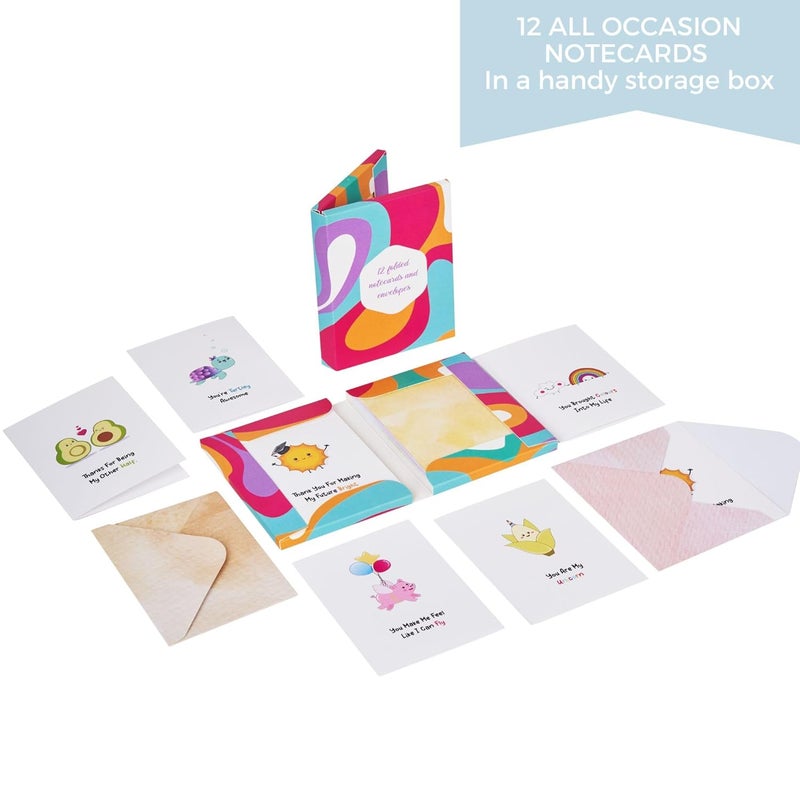 Doodle Set of 12 Blank Notecards | Coloured Envelopes | Jacket Style Packaging | 6 Different Designs for all Occasions | 3 x 4.25 inches, 160 gsm - Image 4
