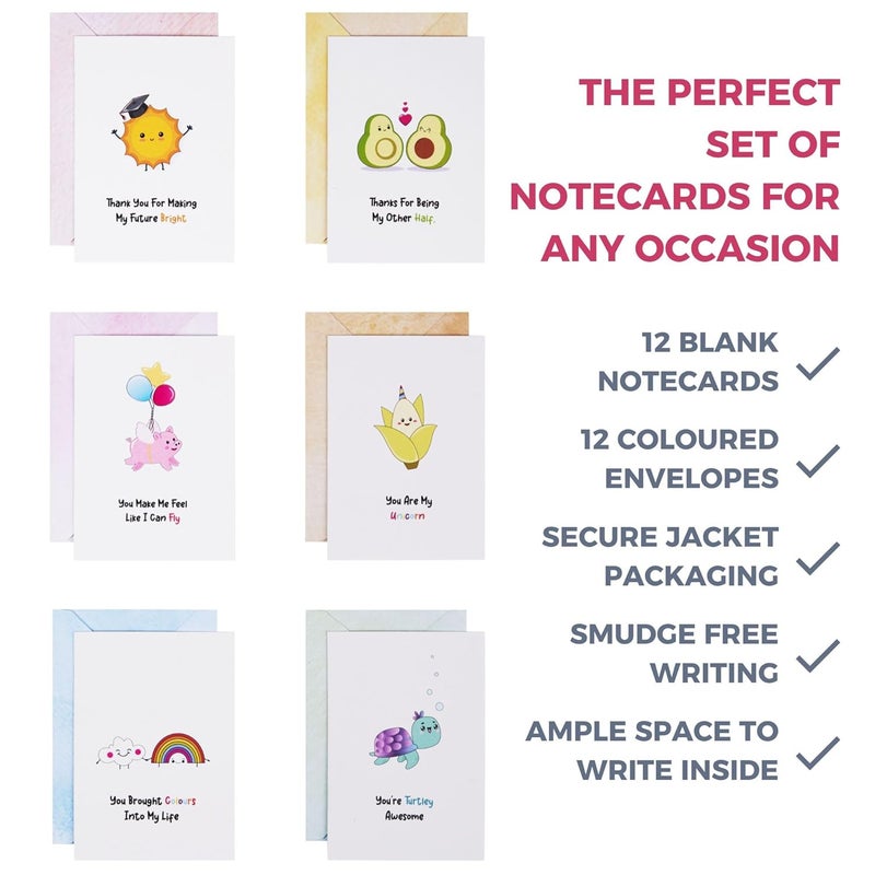 Doodle Set of 12 Blank Notecards | Coloured Envelopes | Jacket Style Packaging | 6 Different Designs for all Occasions | 3 x 4.25 inches, 160 gsm - Image 3