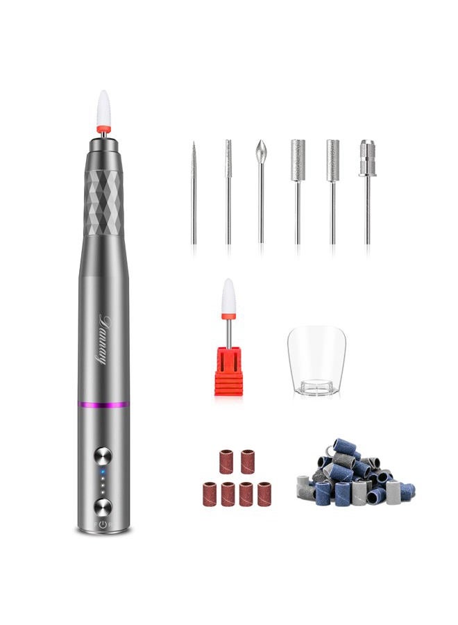 DANNARY Electric Nail Drill Machine Professional,Cordless Electric Nail File for Acrylic Gel Nails,Efile Manicure and Pedicure Kit for Grinding Polishing Trimming(Gray) - Image 1
