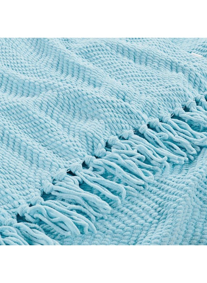 Home Soft Things Blue Throw Blanket Knitted Tweed Throw 50'' x 60'', Aquamarine, Super Soft Cozy Warm Comfortable Breathable Throw for Living Room Chair Couch Bed Sofa Bedroom Home Décor - Image 5