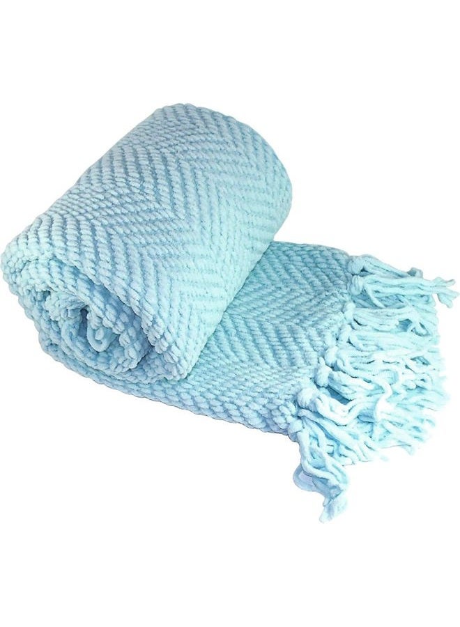 Home Soft Things Blue Throw Blanket Knitted Tweed Throw 50'' x 60'', Aquamarine, Super Soft Cozy Warm Comfortable Breathable Throw for Living Room Chair Couch Bed Sofa Bedroom Home Décor - Image 1