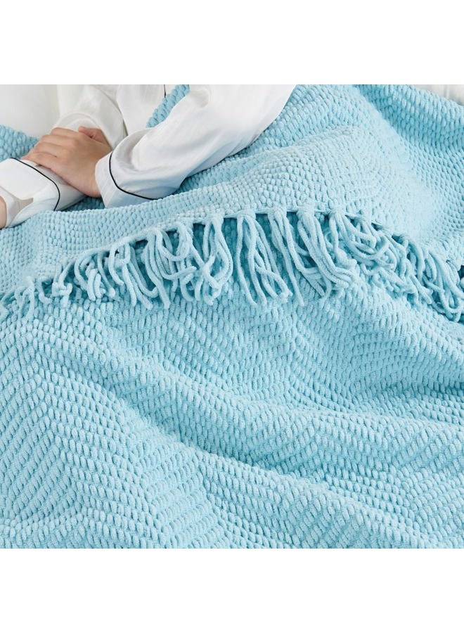 Home Soft Things Blue Throw Blanket Knitted Tweed Throw 50'' x 60'', Aquamarine, Super Soft Cozy Warm Comfortable Breathable Throw for Living Room Chair Couch Bed Sofa Bedroom Home Décor - Image 3