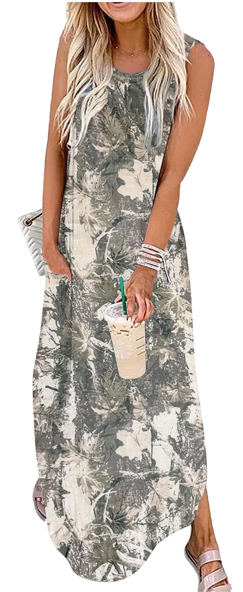 CHUNTIANRAN Camo Dresses for Women Beach Vacation Maxi Dress Teen Girls Summer Cruise Tshirt Dress Boho Sundresses with Pockets 2025(Large,Camo) - Image 5