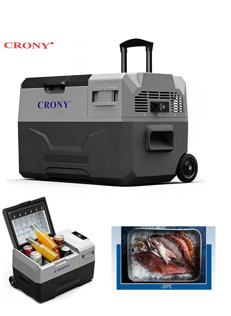 Crony CX30 Car Refrigerator 30L, DC 12V/24V, -20°C to 20°C, LCD Control Panel, Dual Power, Solar Panel Compatible, Trolley Wheels, Battery Protection - Image 2
