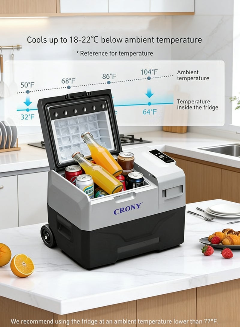 Crony CX30 Car Refrigerator 30L, DC 12V/24V, -20°C to 20°C, LCD Control Panel, Dual Power, Solar Panel Compatible, Trolley Wheels, Battery Protection - Image 3