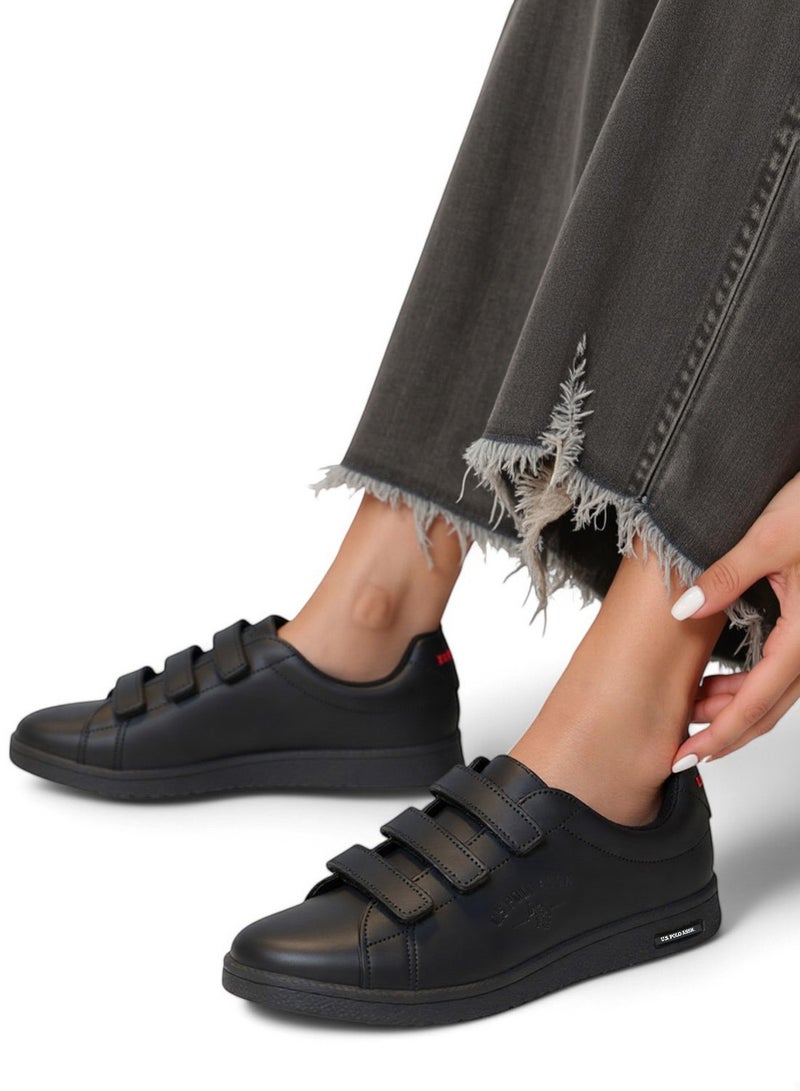 U.S. Polo Assn. Women's Black Low-Top Casual Sneakers with Triple Velcro Strap - Sleek Everyday Style and Comfort for Effortless Wear  - Image 2