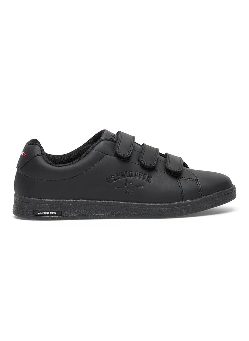 U.S. Polo Assn. Women's Black Low-Top Casual Sneakers with Triple Velcro Strap - Sleek Everyday Style and Comfort for Effortless Wear