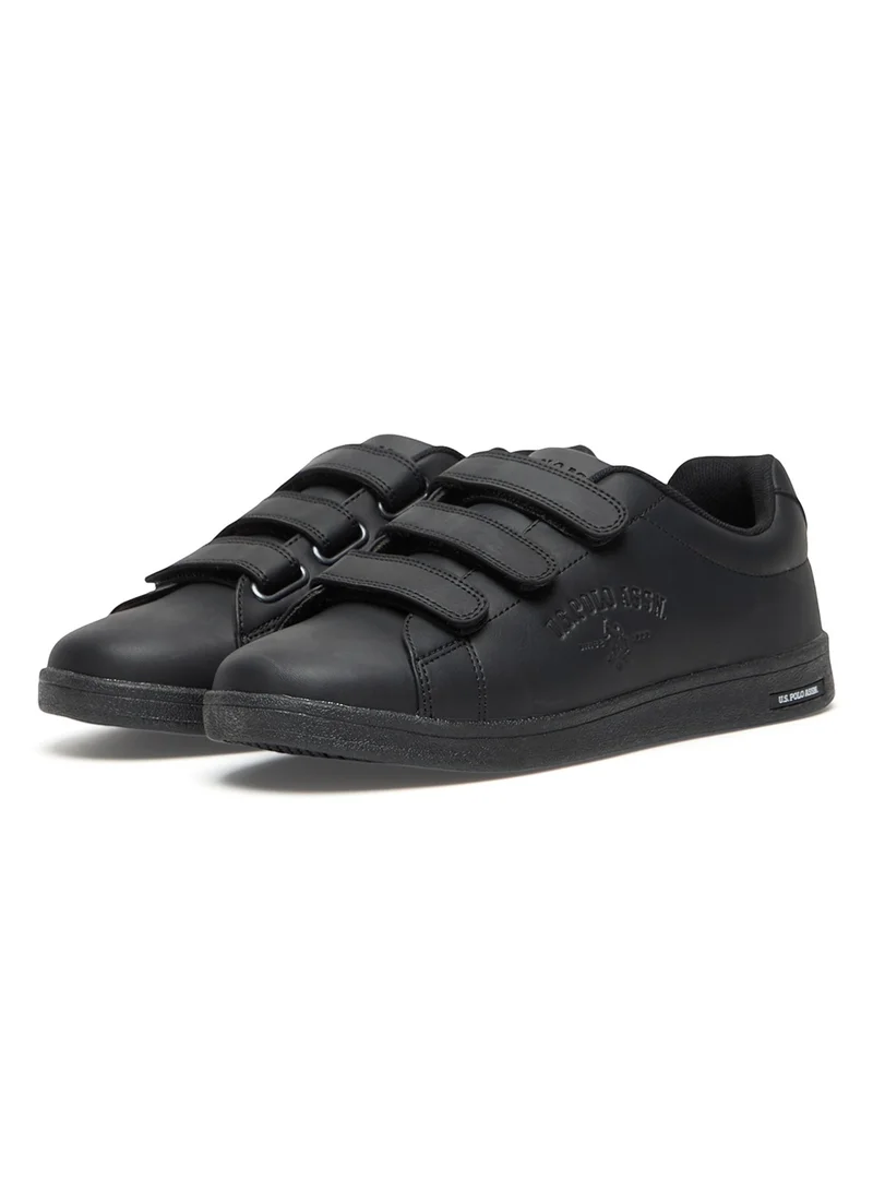U.S. Polo Assn. Women's Black Low-Top Casual Sneakers with Triple Velcro Strap - Sleek Everyday Style and Comfort for Effortless Wear