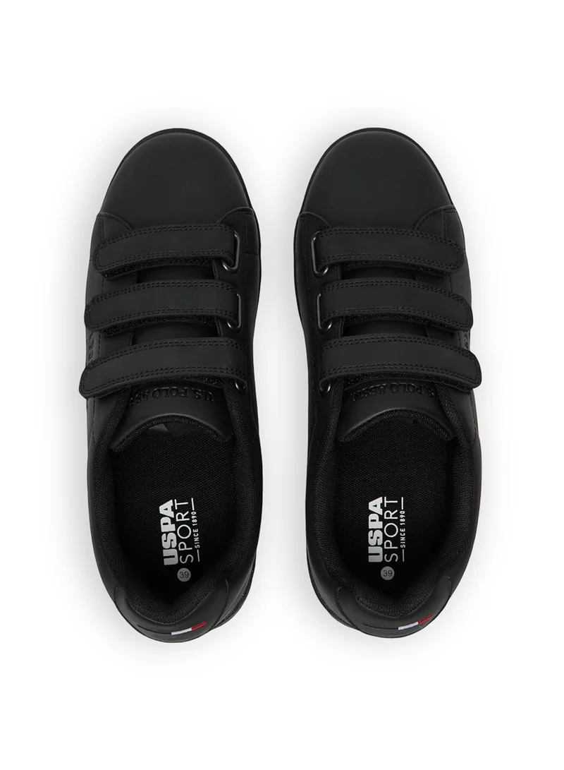 U.S. Polo Assn. Women's Black Low-Top Casual Sneakers with Triple Velcro Strap - Sleek Everyday Style and Comfort for Effortless Wear