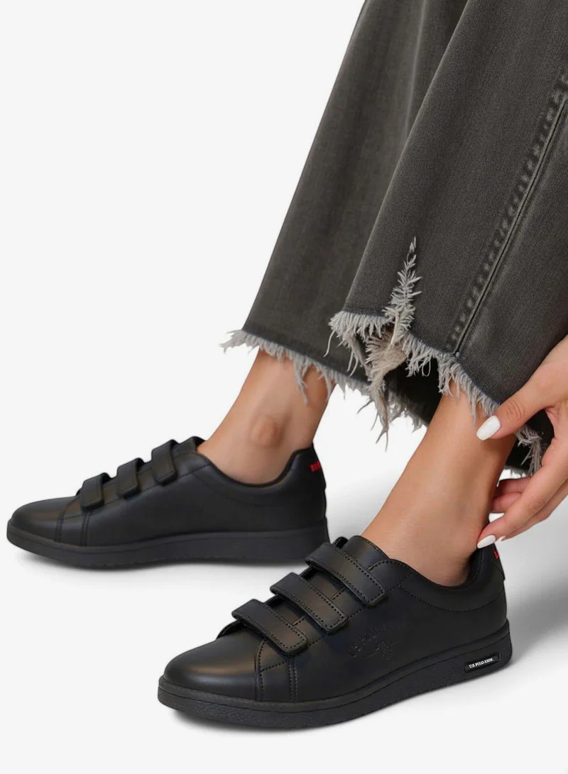 U.S. Polo Assn. Black Women's Black Low-Top Casual Sneakers with Triple Velcro Strap - Sleek Everyday Style Shoes and Comfort for Effortless Wear for Women | Best Price UAE