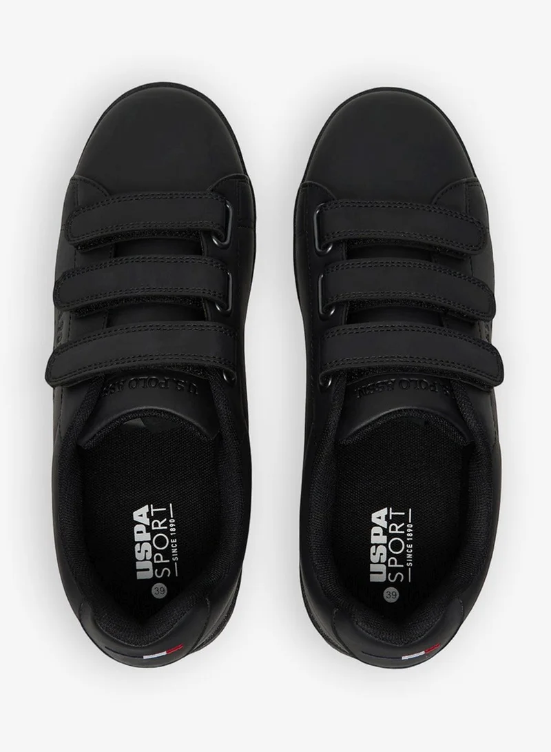 U.S. Polo Assn. Black Women's Black Low-Top Casual Sneakers with Triple Velcro Strap - Sleek Everyday Style Shoes and Comfort for Effortless Wear for Women | Best Price UAE