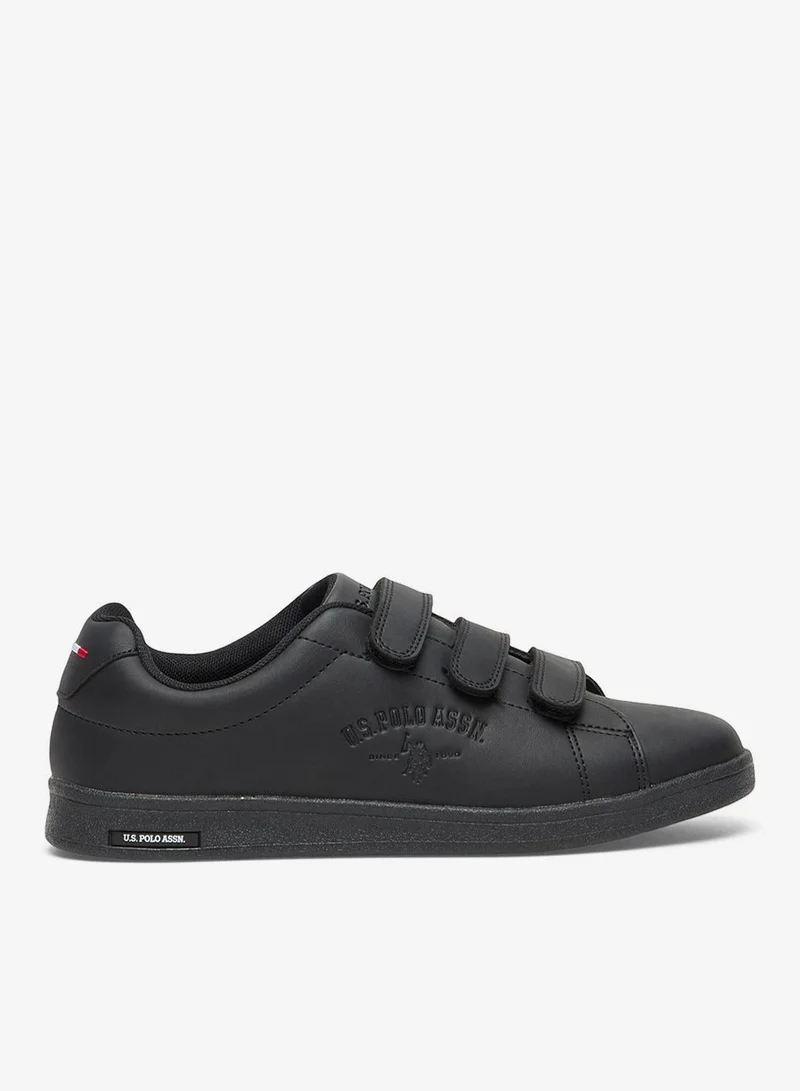 U.S. Polo Assn. Women's Black Low-Top Casual Sneakers with Triple Velcro Strap - Sleek Everyday Style Shoes and Comfort for Effortless Wear