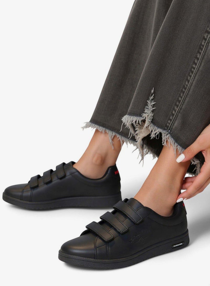 U.S. Polo Assn. Women's Black Low-Top Casual Sneakers with Triple Velcro Strap - Sleek Everyday Style Shoes and Comfort for Effortless Wear - Image 3