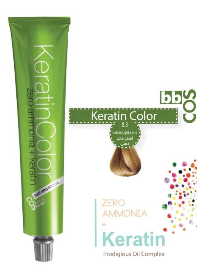 bbcos 100% Ammonia-Free Keratin Infused Golden Light Blonde Hair Color 100 ml 8.3 