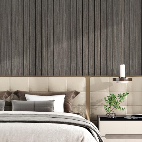 Wallderful Wood Wall Panels Dark Brown 3D Acoustic Slat Wall Paneling Peel and Stick Vertical Self Adhesive Faux Wood Grain Contact Paper Soundproof Wooden Panel for Bedroom TV Background Interior - Image 2