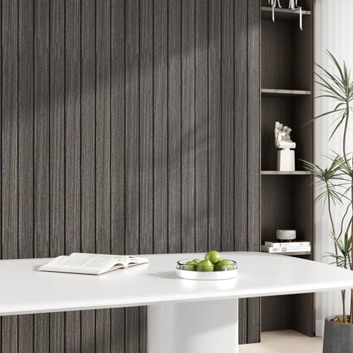 Wallderful Wood Wall Panels Dark Brown 3D Acoustic Slat Wall Paneling Peel and Stick Vertical Self Adhesive Faux Wood Grain Contact Paper Soundproof Wooden Panel for Bedroom TV Background Interior - Image 3