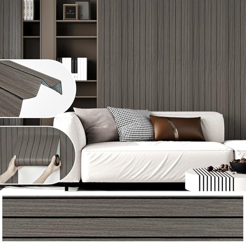 Wallderful Wood Wall Panels Dark Brown 3D Acoustic Slat Wall Paneling Peel and Stick Vertical Self Adhesive Faux Wood Grain Contact Paper Soundproof Wooden Panel for Bedroom TV Background Interior - Image 1