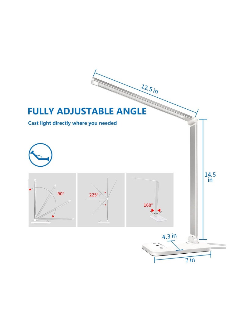 SOLARAE LED Desk Lamp, Dimmable Table Lamp with Wireless Charger, Reading Lamp with USB Charging Port, 5 Lighting Modes, Sensitive Touch Control, 30/60 Minutes Auto-Off Timer, Eye-Caring Office Lamp - Image 4
