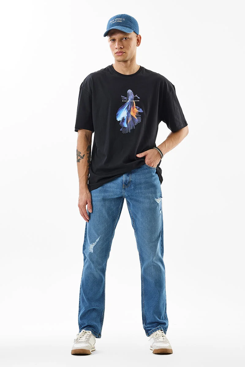SNITCH Blue Solid Relaxed Casual Jeans