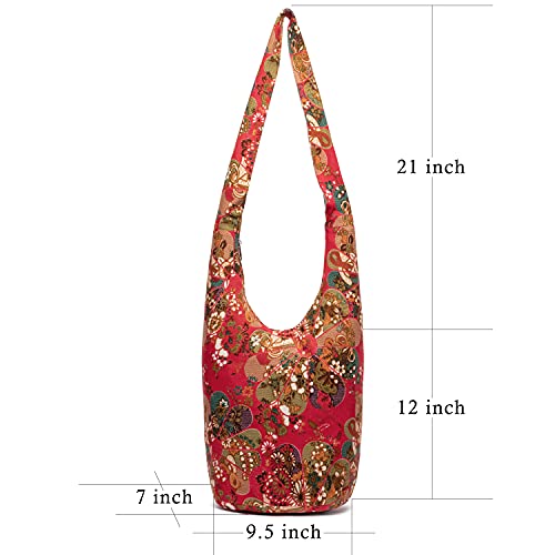 Coton Pose Women Shoulder Handbags Fashion canvas Hippie Crossbody Bags Bohemian Animal Prints Hobo Bags (Red windmill) - Image 3