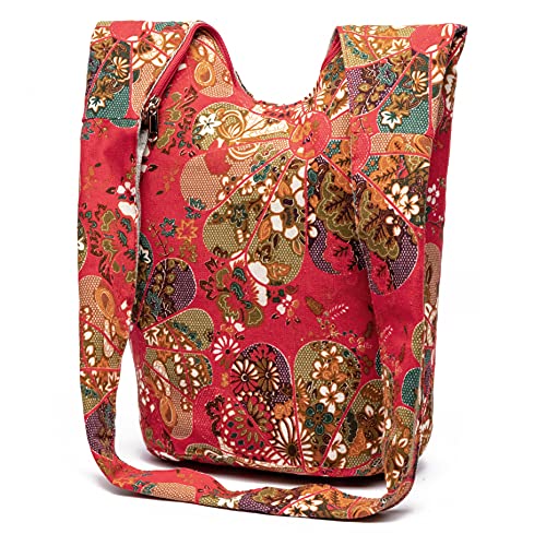 Coton Pose Women Shoulder Handbags Fashion canvas Hippie Crossbody Bags Bohemian Animal Prints Hobo Bags (Red windmill) - Image 2