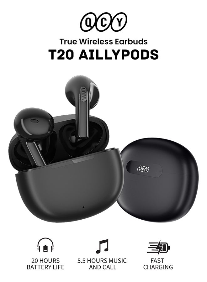 كيو سي واي سماعات أذن T20 Ailypods TWS، سماعات بلوتوث 5.3، زمن استجابة منخفض 68 مللي ثانية، سائق 13 مم، مكالمات عالية الدقة، عمر بطارية 20 ساعة وحجم مدمج - - Image 1