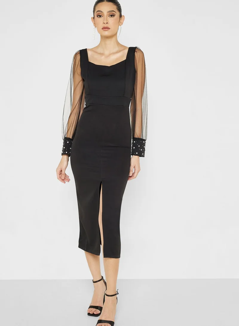 Ella Limited Edition Sheer Sleeve Midi Dress