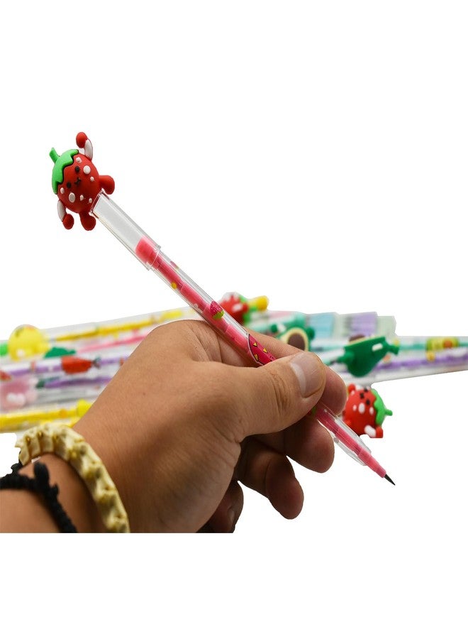 Lopenle 24 Pieces Adorable Stacking Pencils Fruit Pencils Novelty Multi Point Strawberry Stackable Pencil With 64 Replacable Refills For School Students Office Using Supplies. - Image 4
