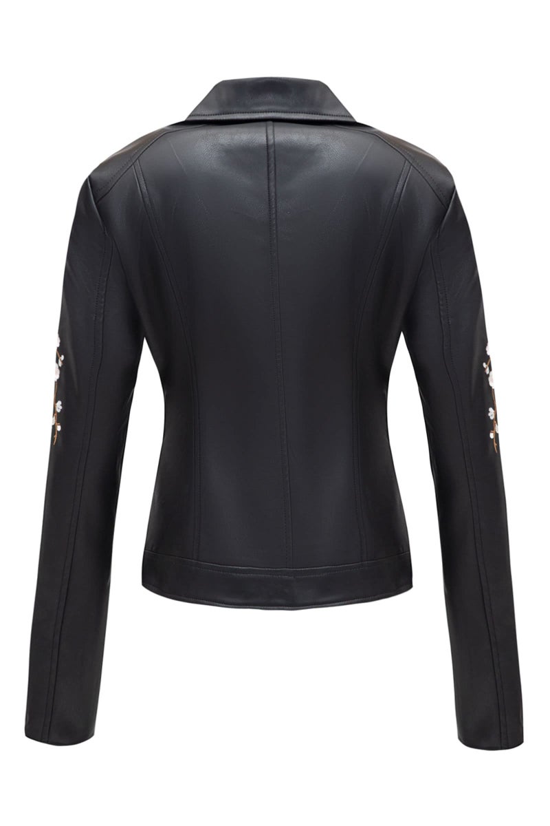 Bellivera Faux Leather Jackets for Womens Spring Fall Clothes Winter Soft Casual Short Floral Motorcycle Biker Coat 1702021 Black M - Image 5