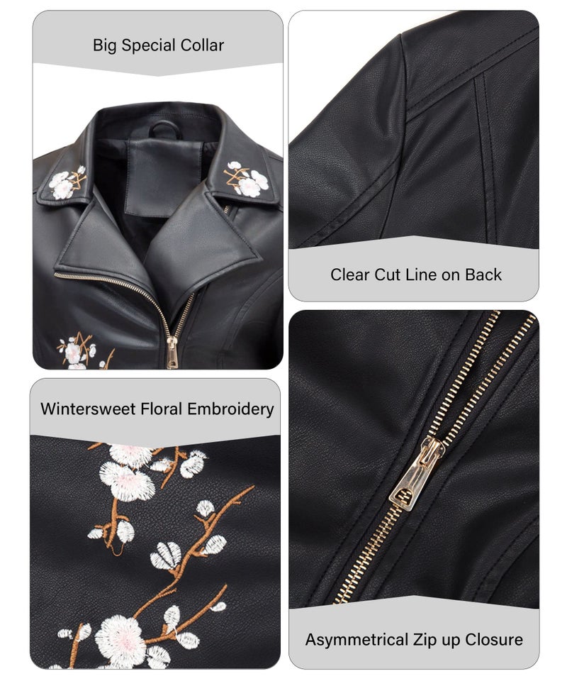Bellivera Faux Leather Jackets for Womens Spring Fall Clothes Winter Soft Casual Short Floral Motorcycle Biker Coat 1702021 Black M - Image 4