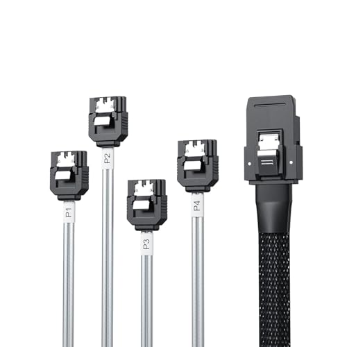 10Gtek MiniSAS SFF-8087 Fan-Out Cable Breakout to 4xSATA, 6Gbps High-Speed Cable for RAID Controllers, Servers & Storage Enclosures, 1-m(3.3ft) - Image 1