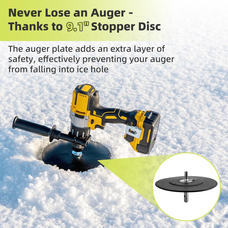 XCWT Ice Fishing Auger Drill Adapter - with 9.1" Auger Stopper Disc, Fit for 1/2 inch Drill Chuck, Ice Auger Drill Bit Attachment Plate to Prevent Auger from Falling into Ice Cave for Outdoor Ice Fishing - Image 3