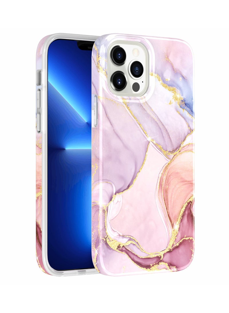 Compatible with iPhone 13 Pro Max Case, Gold Sparkle Glitter Marble for Girly Women,Shockproof Flexible Bumper Soft TPU Cover for iPhone 13 Pro Max Case 6.7 inch 2021 - Pink - Image 3