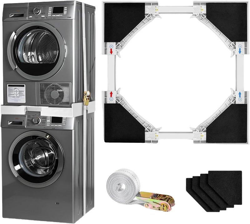 LengSuaa Universal Stacking Kit for Washer and Dryer, Adjustable Stacking Frame Kit Fit for 46-70 cm Washing Machine and Tumble Dryers, Stacking Shelf with Ratchet Ropes and Anti-Vibration Pads - Image 1