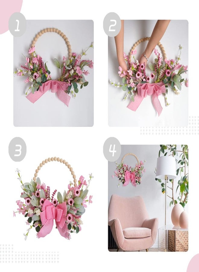 TEMPUS 16" Spring Wooden Beaded Door Wreath Pink Daisy, Burlap Bow Wreath, Valentine's Day, Wedding Indoor and Outdoor Decor Farmhouse Door Decorations - Image 4