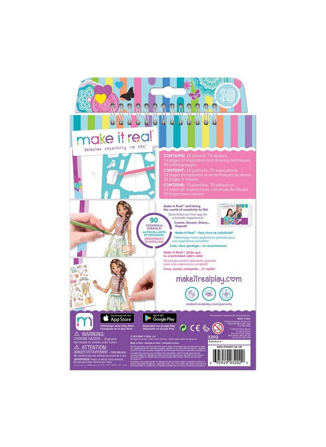 Make It Real Make It Real Fashion Design Sketchbook Kit for Girls - Blooming Creativity Set with Stencils, Puffy Stickers, Design Guide - Unleash Fashion Talent, Develop Skills, for Kids Ages 6  - Image 2
