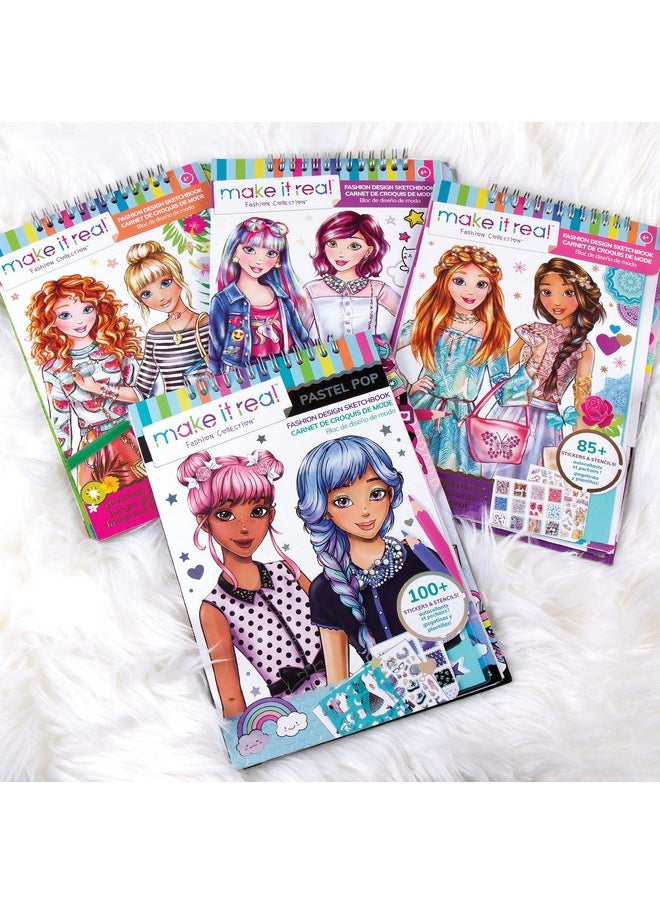 Make It Real Make It Real Fashion Design Sketchbook Kit for Girls - Blooming Creativity Set with Stencils, Puffy Stickers, Design Guide - Unleash Fashion Talent, Develop Skills, for Kids Ages 6  - Image 4
