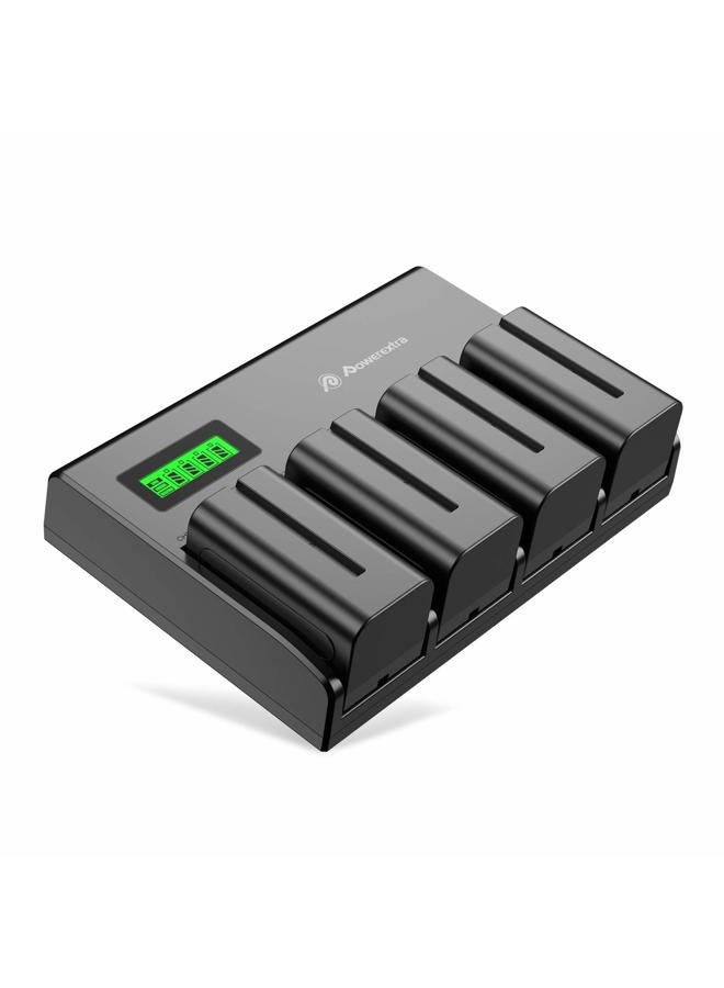 Powerextra 4 Pack Replacement Sony NP-F750 Batteries and 4-Channel Charger for Sony NP-F730, NP-F750, NP-F760, NP-F770 Battery - Image 1