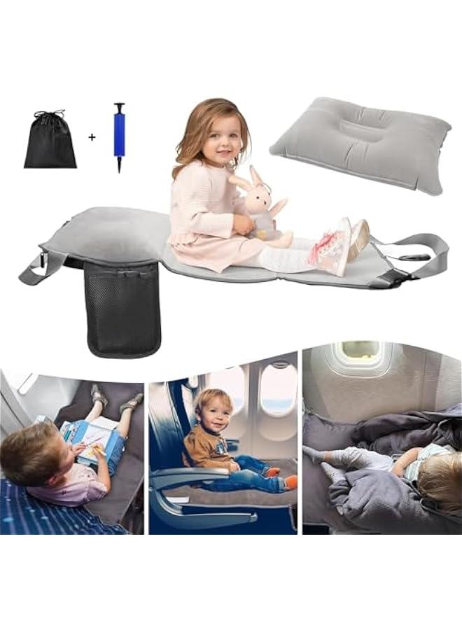 Beauenty Toddler Airplane Travel Bed, Airplane Seat Extender For Kids With Inflatable Pillow, Baby Portable Plane Bed Foot Leg Rest For Flight, Kids Airplane Travel Essentials (Grey) - Image 1