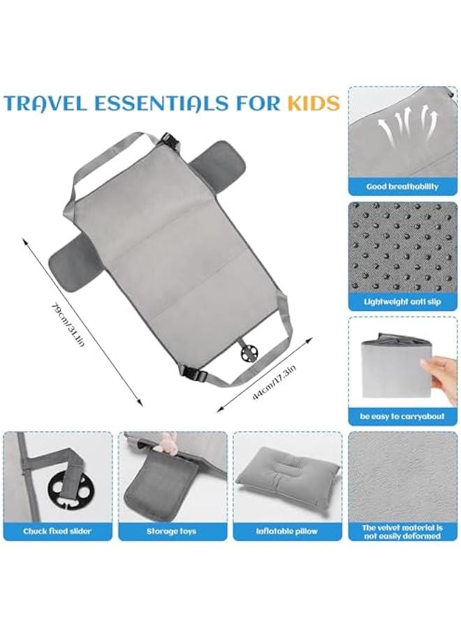 Beauenty Toddler Airplane Travel Bed, Airplane Seat Extender For Kids With Inflatable Pillow, Baby Portable Plane Bed Foot Leg Rest For Flight, Kids Airplane Travel Essentials (Grey) - Image 2