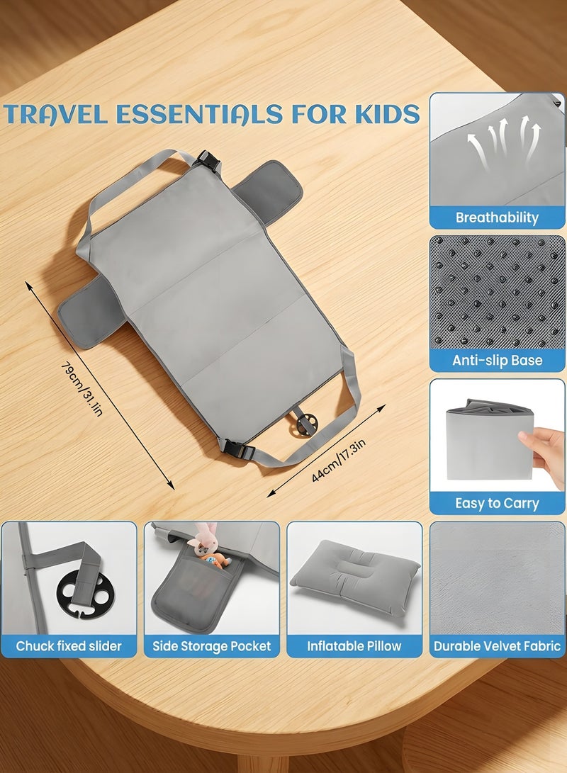 Beauenty Toddler Airplane Travel Bed, Airplane Seat Extender For Kids With Inflatable Pillow, Baby Portable Plane Bed Foot Leg Rest For Flight, Kids Airplane Travel Essentials (Grey) - Image 3