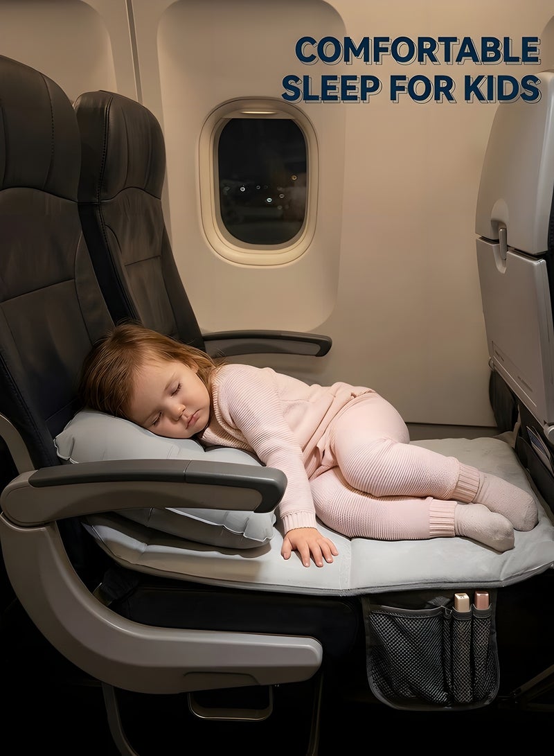 Beauenty Toddler Airplane Travel Bed, Airplane Seat Extender For Kids With Inflatable Pillow, Baby Portable Plane Bed Foot Leg Rest For Flight, Kids Airplane Travel Essentials (Grey) - Image 5